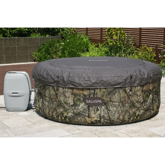 A camouflage-covered hot tub.