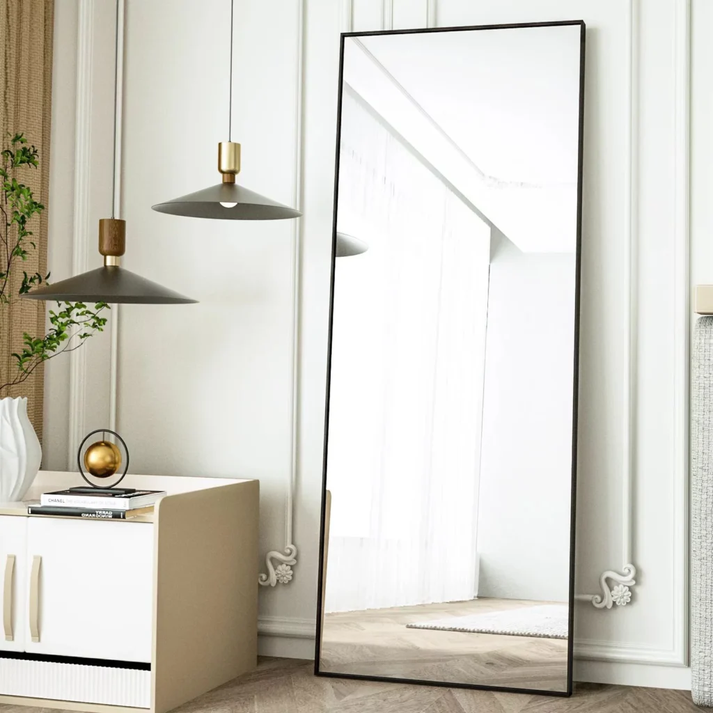 A large floor mirror in a living room available for October 9th Deals.