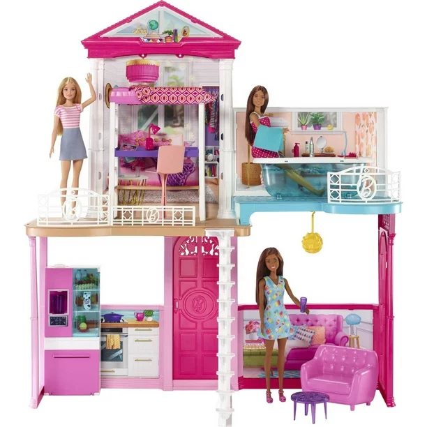 A barbie doll house with a kitchen and living room, available for October 9th Deals.