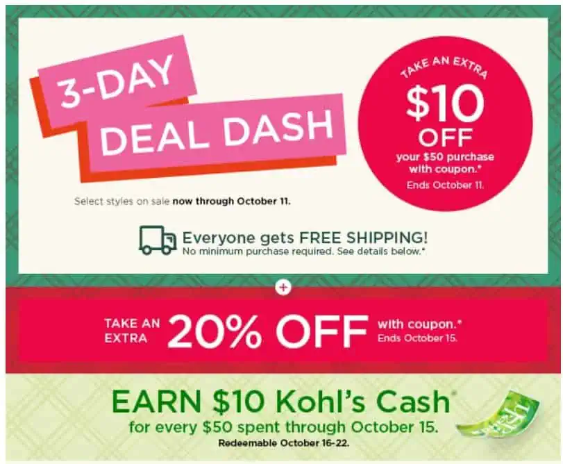 Kohl's October 10th deal dash.