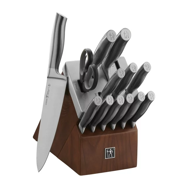 A set of knives in a wooden block available for October 12th Deals.