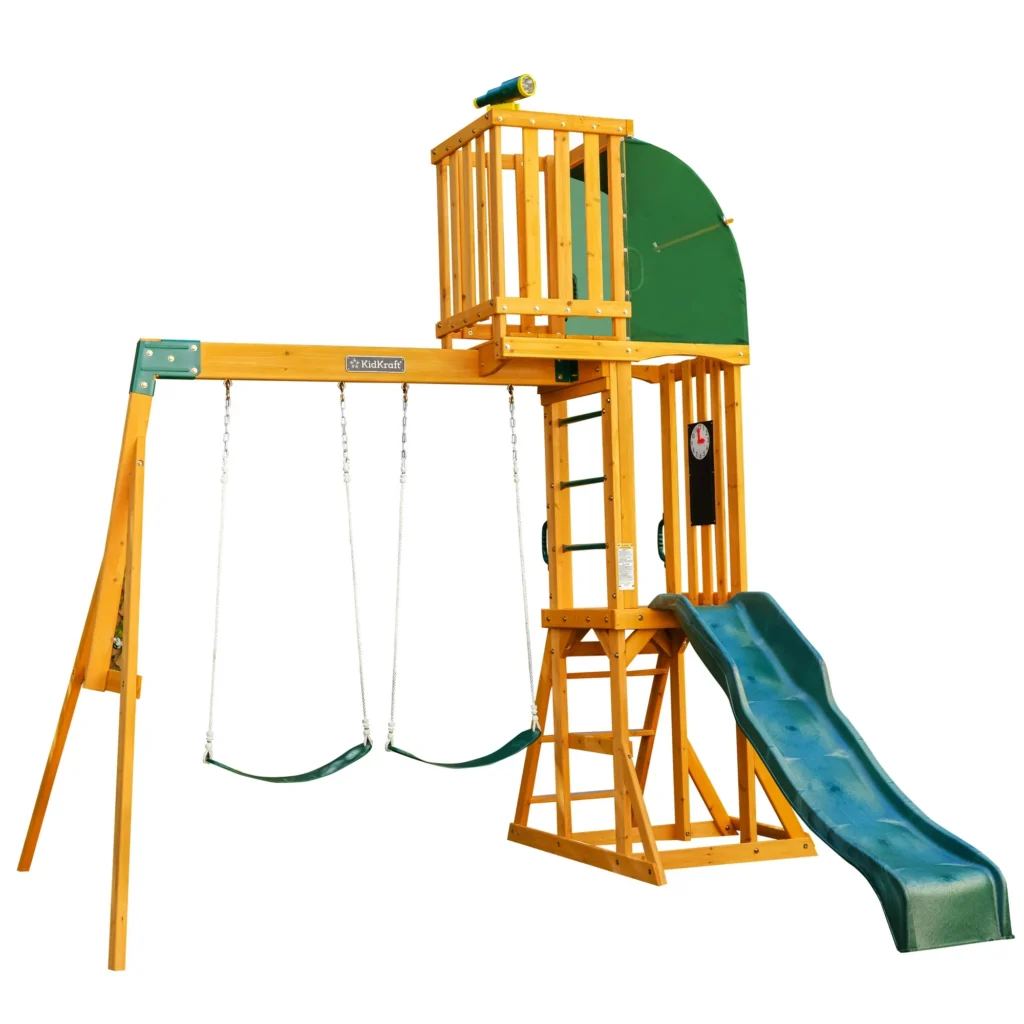 October 11th Deals: A wooden play set with a swing and slide.