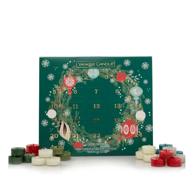 A Christmas advent calendar with decorations.