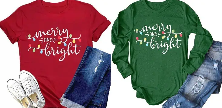 Enjoy Black Friday deals on two merry Christmas t-shirts - bright and cheerful. Don't miss out, available starting November 6th!