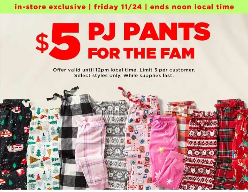 5 pj pants for the family with November 24th Deals.