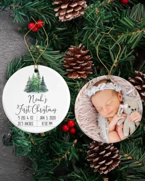 Get amazing deals on a Christmas ornament featuring a photo of a baby and pine cones. Don't miss out, available only until November 25th!