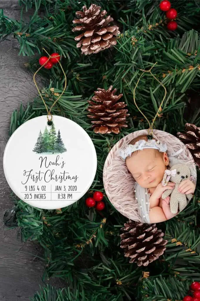 Get amazing deals on a Christmas ornament featuring a photo of a baby and pine cones. Don't miss out, available only until November 25th!