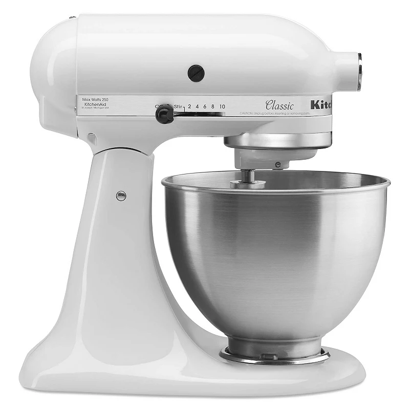 A white KitchenAid mixer on a white background, available for November deals.