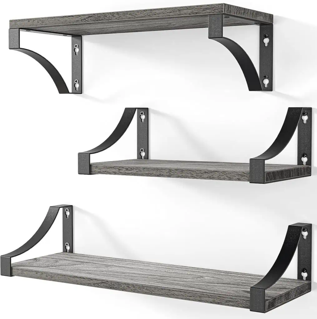 Deals: A set of three wooden shelves with metal brackets on sale for November 25th.
