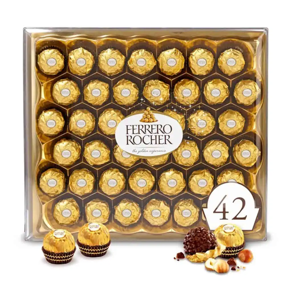 A box of Ferrero Rocher chocolates in a white box for November 6th Deals.