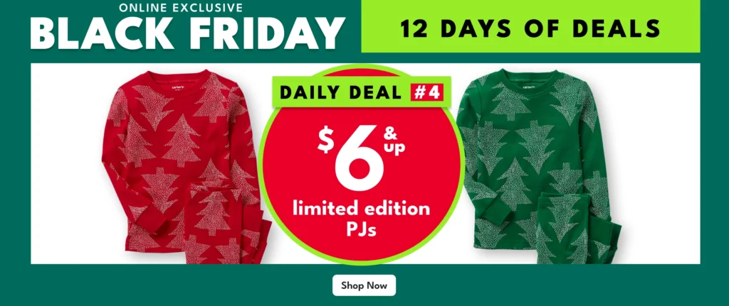 A black friday ad with deals on red and green sweaters.