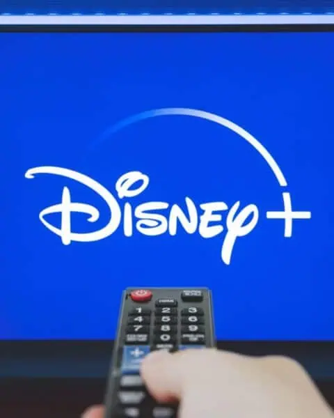 A person holds a remote control towards a TV displaying the Disney+ logo, highlighting the unbelievable $1.99 per month deal.