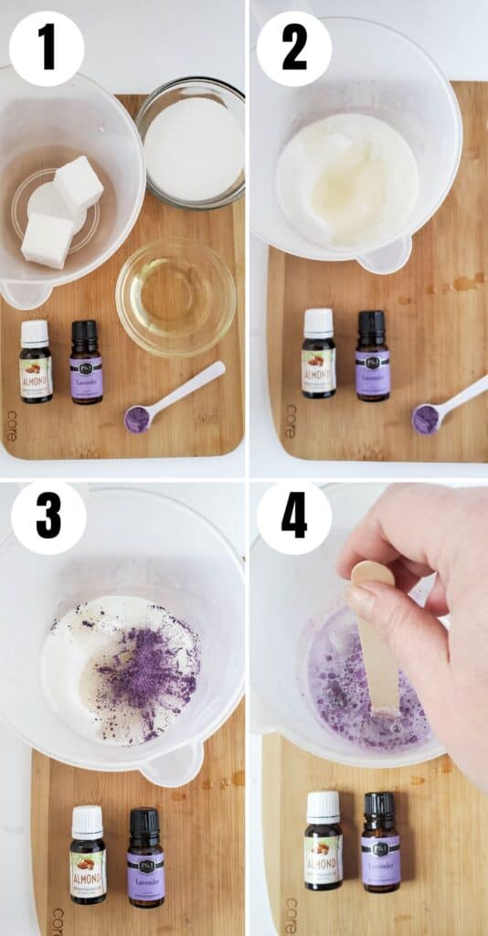 Craft a soothing lavender-scented sugar scrub in four easy steps: 1. Gather ingredients. 2. Add liquid components. 3. Blend dry ingredients for exfoliating magic. 4. Stir the mixture with a wooden stick, creating luxurious bars that pamper and polish the skin effortlessly.